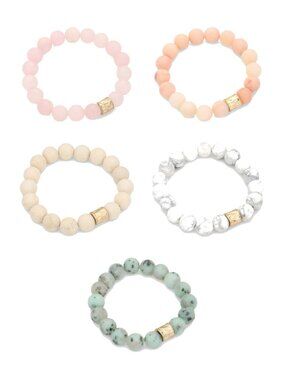 5 Bracelet Stack - Pastel Semi-Precious Stone Stretch Bracelets, 8mm Beads
